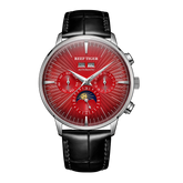 Red Dial Automatic Multifunctional Day/Date Moon phase Watch For Men - REEF TIGER RGA8218 Vintage Business Wristwatch